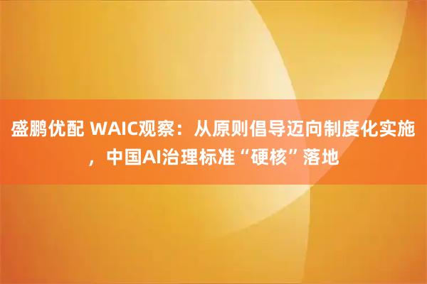 盛鹏优配 WAIC观察:从原则倡导迈向制度化实施,中国AI治理标准“硬核”落地